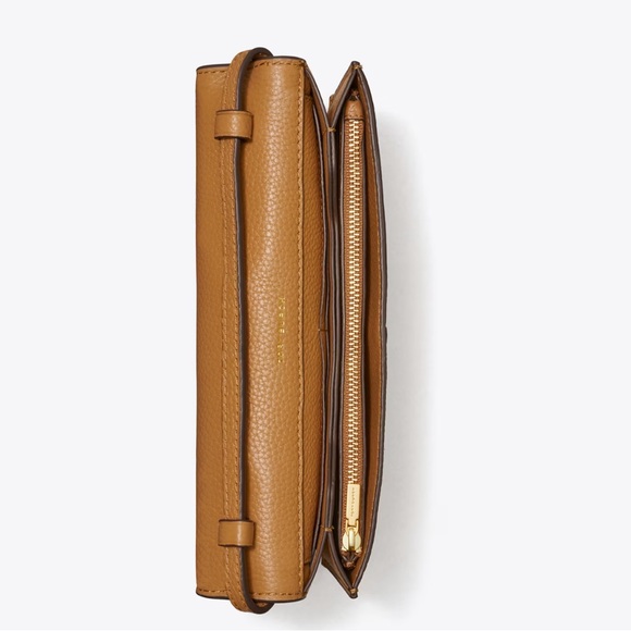 AUTH NWT TORY BURCH McGraw Logo Pebbled Leather Wallet Crossbody In Tan - Picture 6 of 14